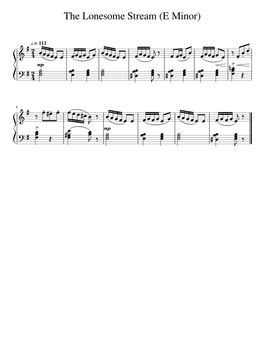 The Lonesome Stream E Minor Sheet Music for Piano (Solo) easy ...