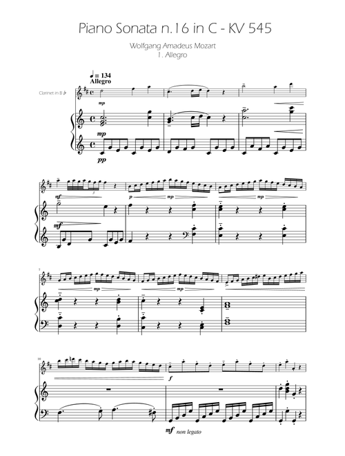 Sonata No. 16 in C Major KV 545 - Allegro - Clarinet Solo w/ Piano (Arr. Ygor Nunes) - Wolfgang Amadeus Mozart (Clarinet and Piano)
