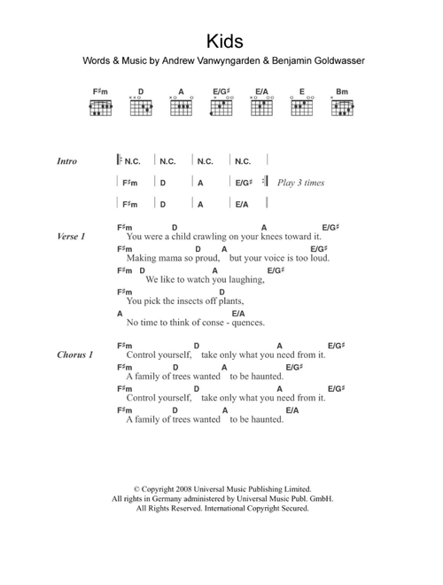 Kids - MGMT (Guitar Chords-Lyrics)
