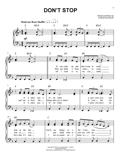 Don't Stop - Fleetwood Mac (Easy Piano)