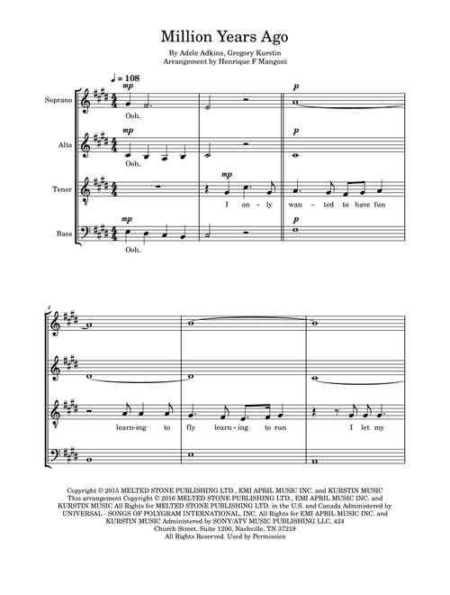 Million Years Ago (Arr. Henrique F Mangoni) - Adele (Choral, SATB)