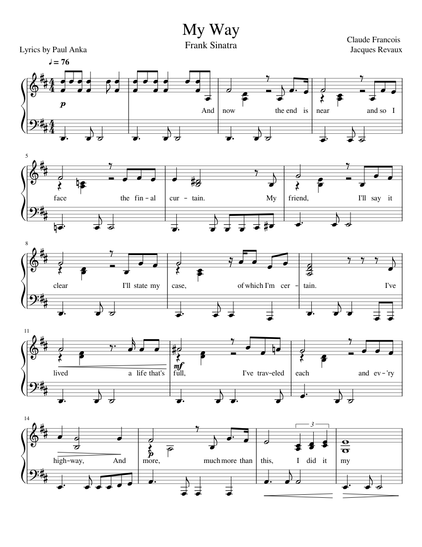 My way piano solo frank sinatra sheet music for piano solo