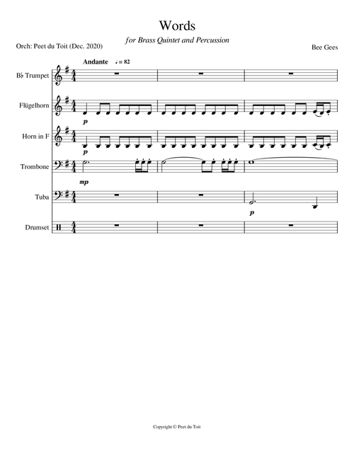 Words (Arr. Peet du Toit) - Bee Gees (Small Ensemble)