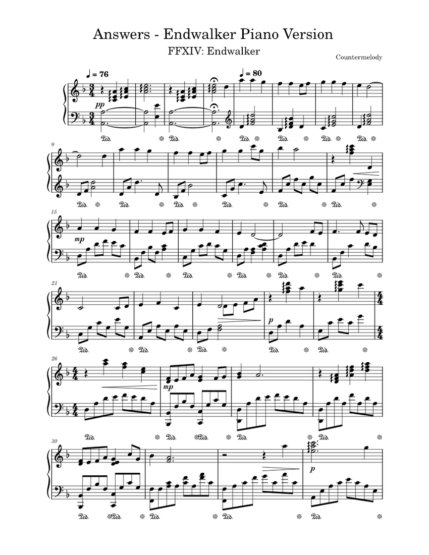 Answers (Endwalker Piano Version) - FFXIV: Endwalker Sheet Music