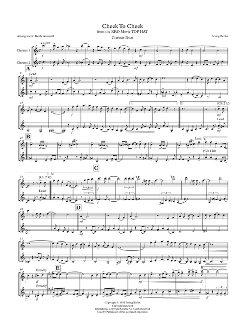 Cheek To Cheek (Arr. Keith Gemmell) - Fred Astaire (Clarinet Duet)