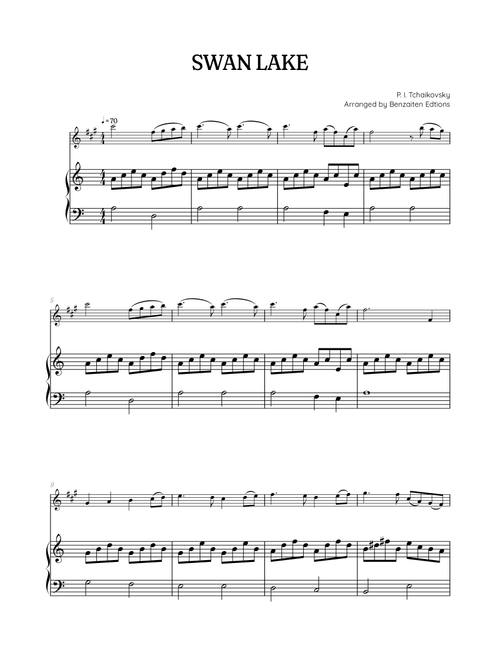 Swan Lake (Theme) • Pyotr Ilyich Tchaikovsky | Alto Sax & Piano Sheet Music (Arr. Benzaiten Editions) - Pyotr Illyich Tchaikovsky (Alto Sax and Piano)