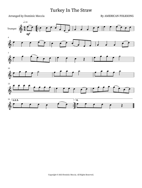 Turkey In The Straw (Arr. Dominic Meccia) - American Folksong (Instrumental Solo)