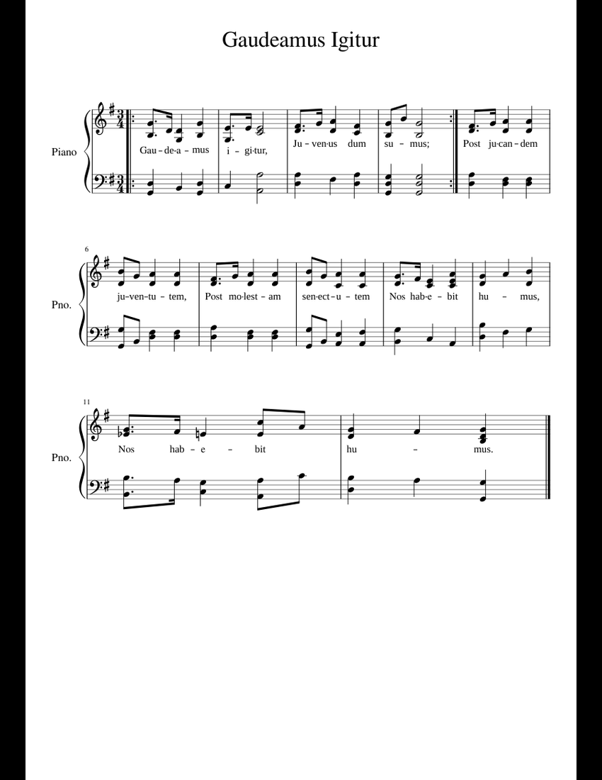 Gaudeamus Igitur Sheet Music For Piano (Solo) | Musescore.com