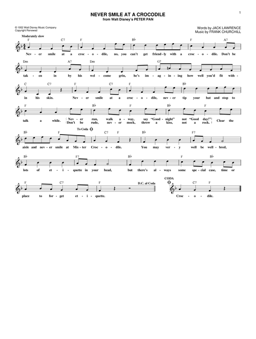 Never Smile At A Crocodile - Jack Lawrence, Frank Churchill (Lead Sheet - Fake Book)