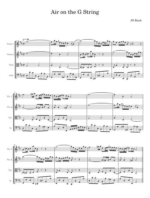 AIR (On the G String) - For Concert Band - J S Bach, G F Handel, W A Mozart