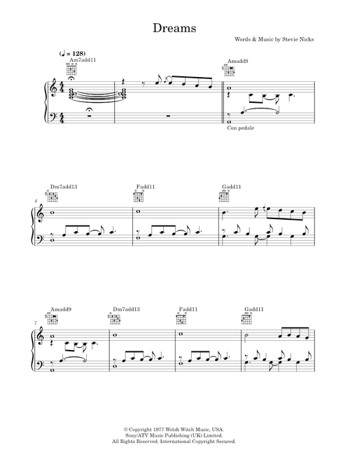 Dreams - Fleetwood Mac, The Corrs (Piano-Vocal-Guitar (Piano Accompaniment))