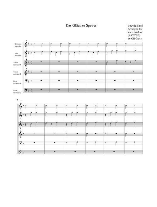 Das Glaeut zu Speyer (arrangement for 6 recorders) (Arr. Gil Garty) - Ludwig Senfl (Recorder Ensemble)