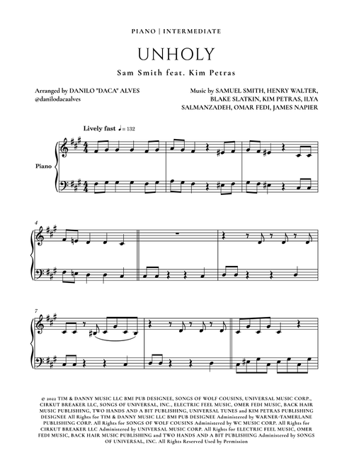 Unholy (Arr. Danilo "Daca" Alves) - Sam Smith Feat Kim Petras (Piano Solo)