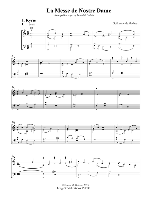 Machaut: La Messe de Nostre Dame for Organ - Study Score (Arr. James M. Guthrie) (Instrumental Solo)