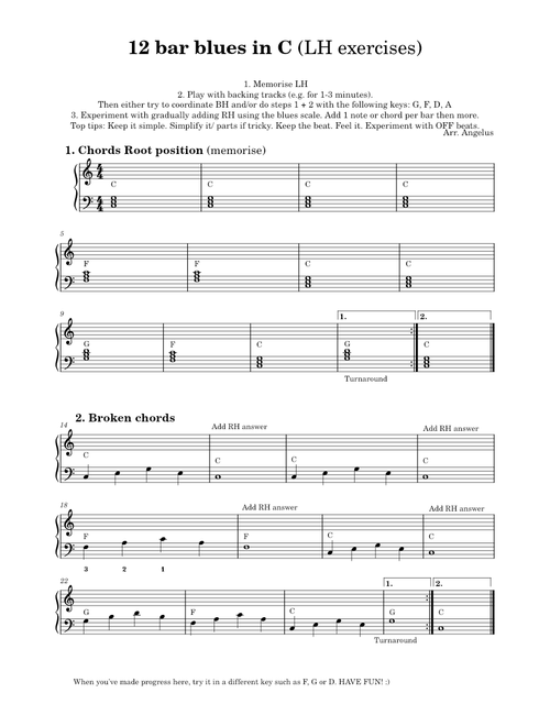 12 bar blues – LH Exercises in C