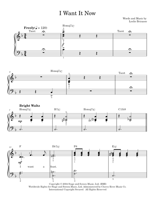 I Want It Now - Leslie Bricusse, Willy Wonka (Easy Piano)