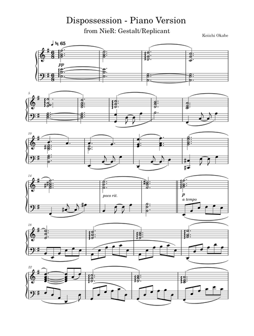 "Dispossession - Piano Version" – Keiichi Okabe (from Nier: Gestalt/Replicant)