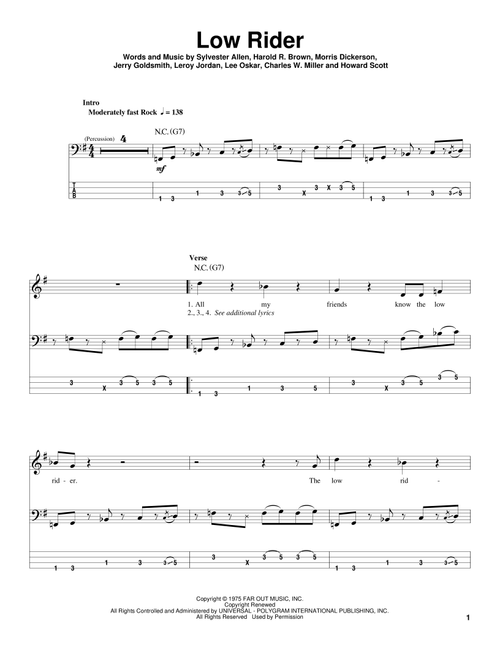 Low Rider - War (Bass Tab)