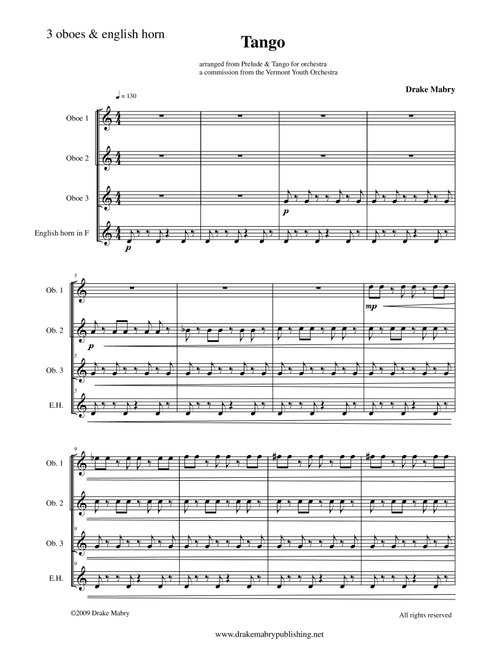 Tango (3 oboes & english horn) - Drake Mabry (Woodwind Ensemble)