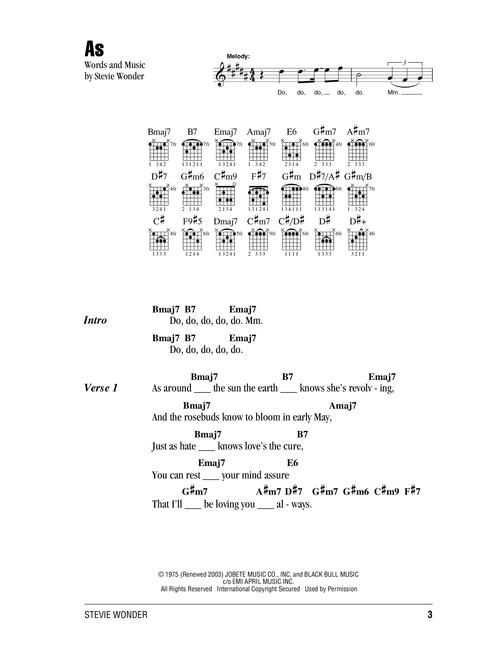 As - Stevie Wonder (Guitar Chords-Lyrics)