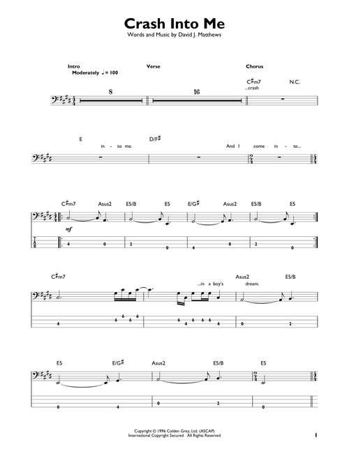 Crash Into Me - Dave Matthews Band (Easy Bass Tab)
