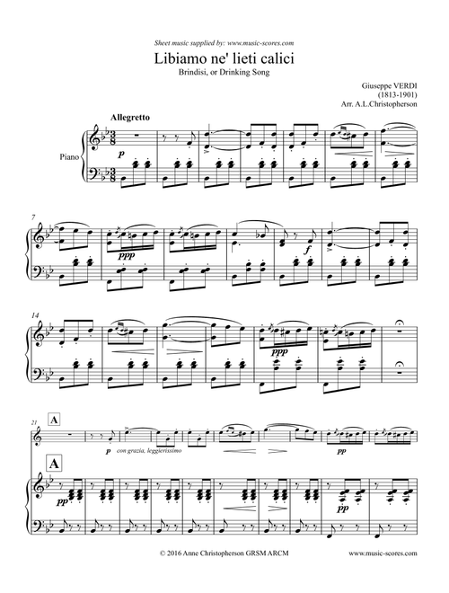 Verdi: Libiamo ne lieti calici - Brindisi from La Traviata - Trumpet & Piano (Arr. Anne Christopherson GRSM ARCM) - Verdi Giuseppe (Trumpet and Piano)
