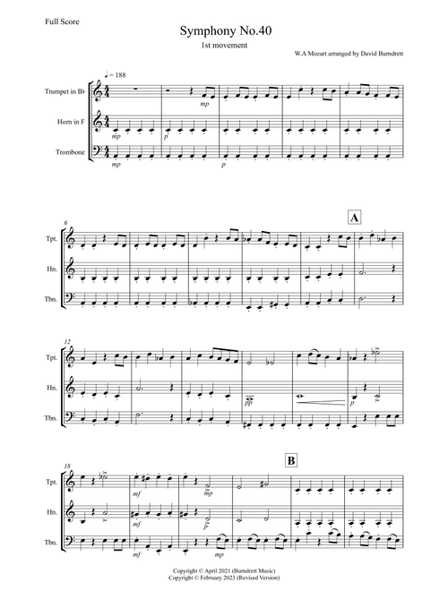 Symphony no.40 (1st Movement) for Brass Trio (Arr. David Burndrett) - W.A Mozart (Brass Ensemble)