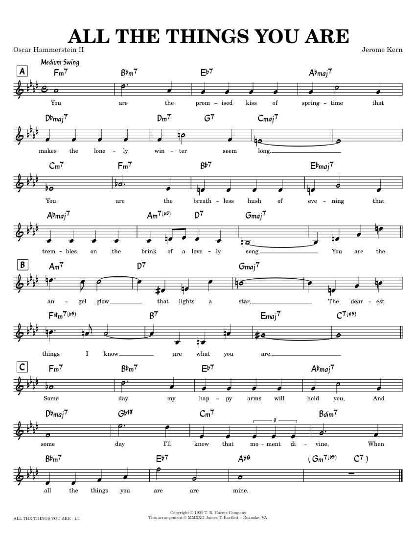 All The Things You Are [lead sheet] Jerome Kern, Oscar Hammerstein II