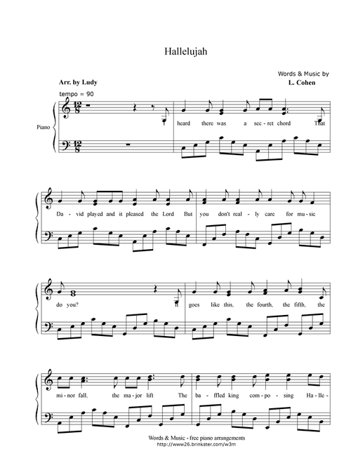 Hallelujah (Arr. Unknown) - Leonard Cohen (Easy Piano)