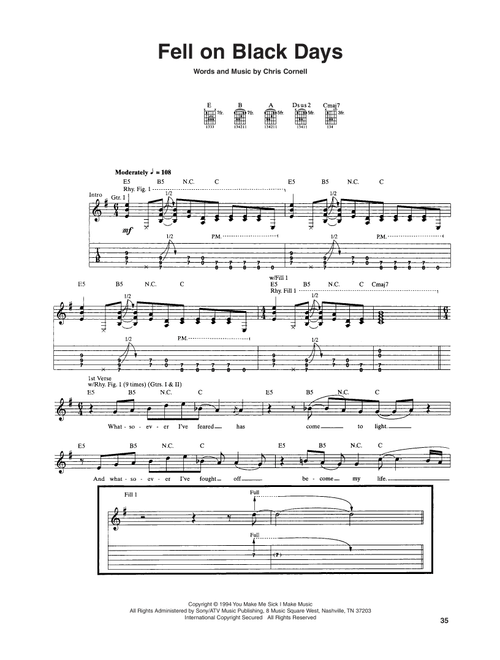 Fell On Black Days - Soundgarden (Guitar Tab)