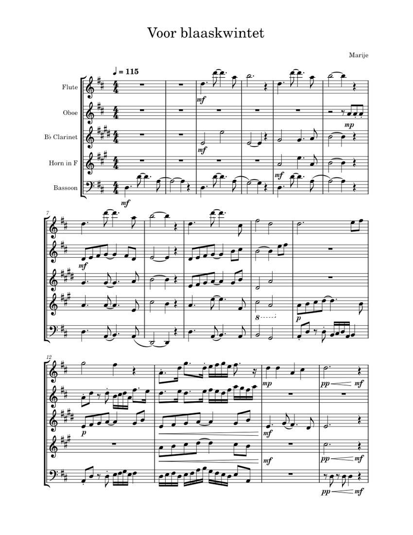 Little piece for woodwind quintet Sheet music for Flute, Oboe,