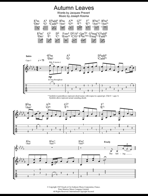 Autumn Leaves (Les Feuilles Mortes) - Eva Cassidy (Guitar Tab)