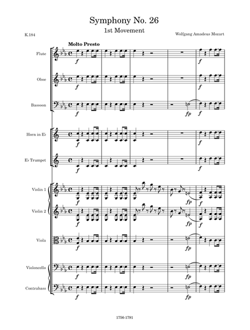 Symphony No. 26 in E-flat Major, K.184, 1st Movement (Molto presto) – Wolfgang Amadeus Mozart