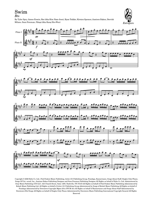 Swim (Arr. Estreguin) - BTS (Flute Duet)