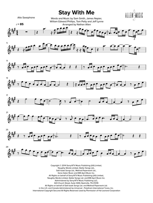 Stay With Me (Arr. Nathan Allen) - Sam Smith (Alto Sax Solo)
