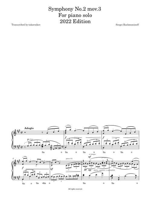 Rachmaninoff Symphony No.2 mov 3 - For piano solo 2022 Edition