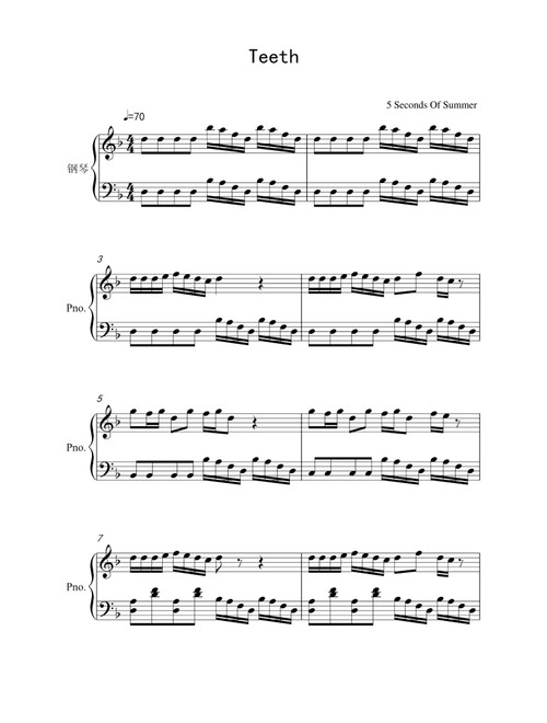 Teeth (Arr. 5 Seconds Of Summer) (Piano Solo)