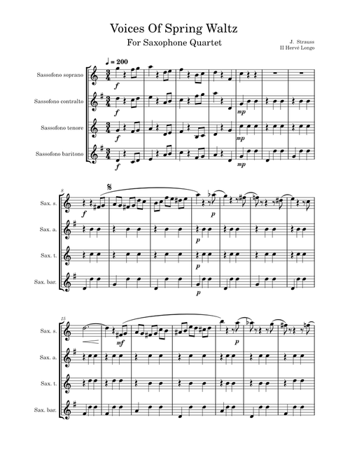 Frühlingsstimmen  (Voices Of Spring) Op.410 – Johann Strauss Jr. Frühlingsstimmen  (Voices Of Spring) Op.410 – Johann Strauss II For Saxophone Quartet
