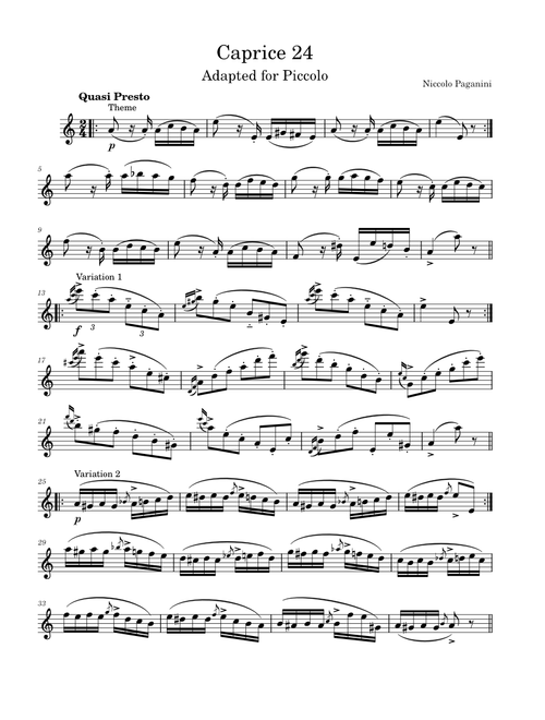 24 Caprices for Solo Violin, Op.1 – Niccolò Paganini Piccolo Caprice 24