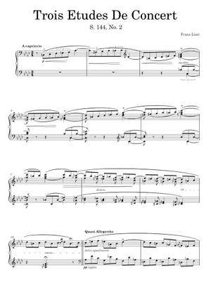 Étude de Concert S. 144 No. 3 in D♭ Major Sheet Music for Piano