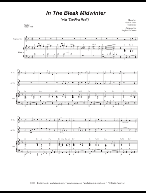 In The Bleak Midwinter (with "The First Noel") (Duet for Soprano and Alto Saxophone) (Arr. Stephen DeCesare) - Gustav Holst Traditional (Instrumental Duet and Piano)