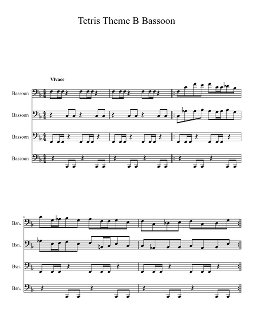 Tetris Theme B for Bassoon Quartet (F)