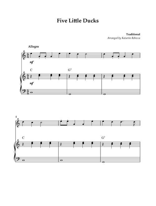 Five Little Ducks (Arr. Kaiserin Rebecca) - Traditional (Flute and Piano)