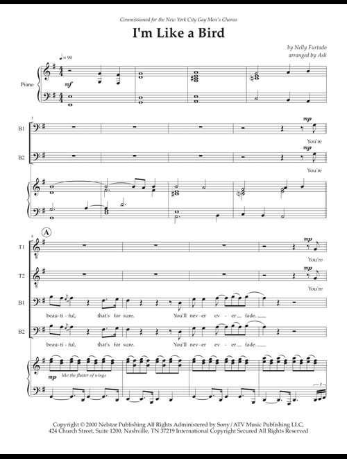 I'm Like A Bird (Arr. Ash) - Nelly Furtado (Choral, TTBB)