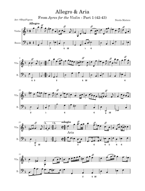 Ayrs for the Violin: The first Part: Allegro & Aria – Nicola Matteis