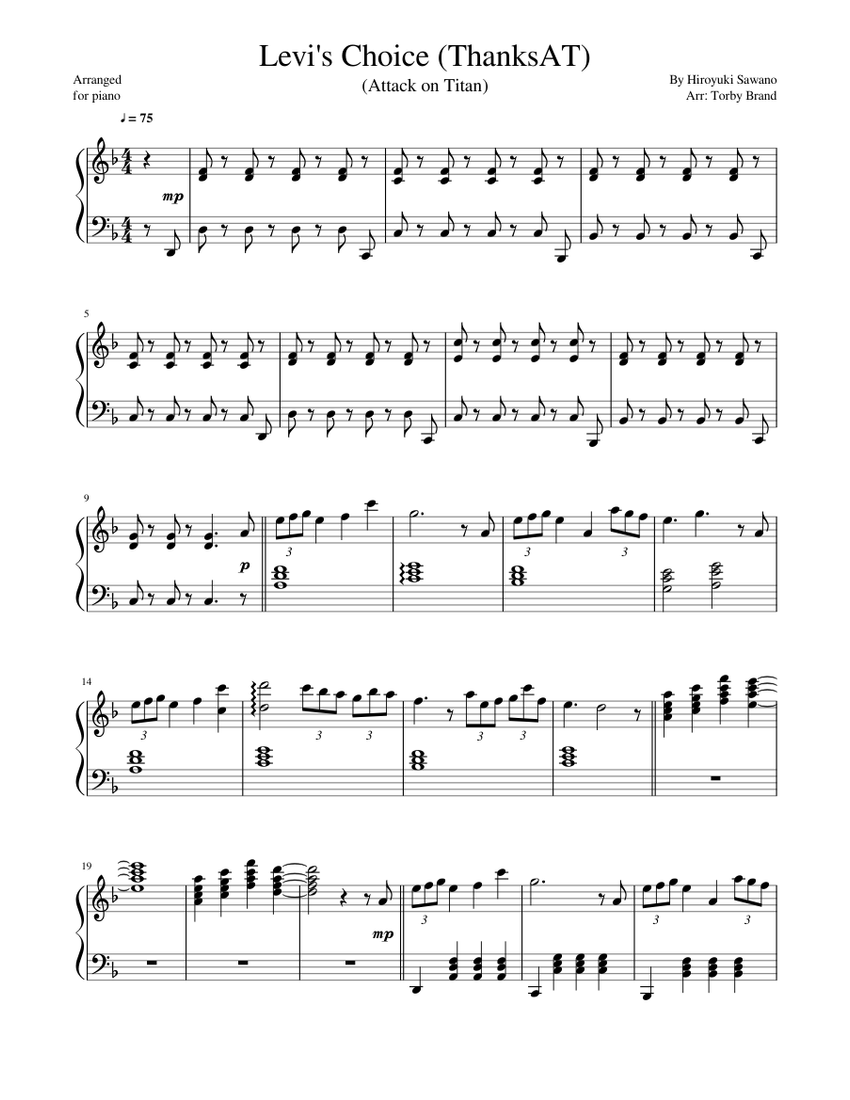Levi's Choice (ThanksAT/T-KT) - Attack on Titan Sheet music for Piano  (Solo) 