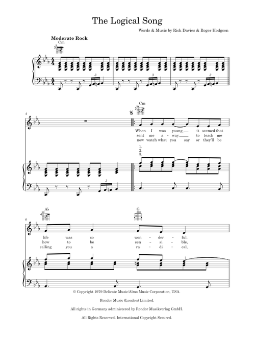 The Logical Song - Supertramp (Piano-Vocal-Guitar (Piano Accompaniment))