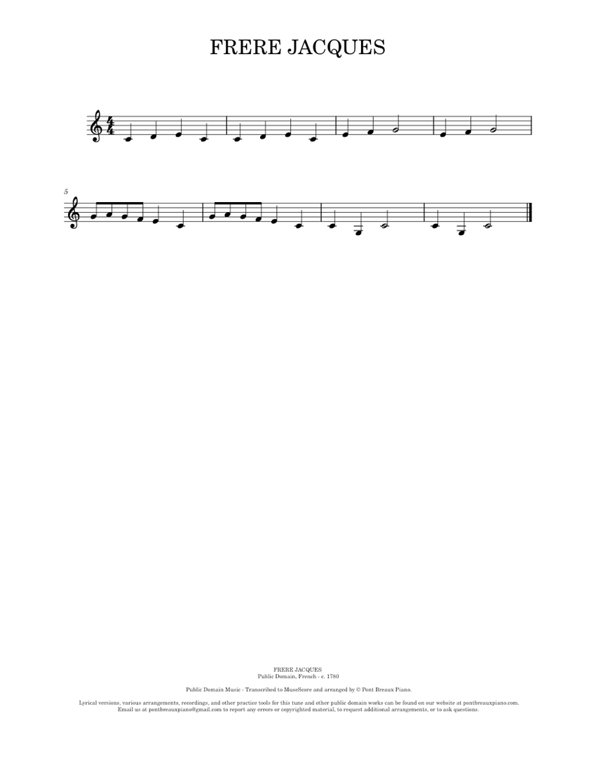 FRERE JACQUES – Trad. French Sheet music for Piano (Solo) Easy ...