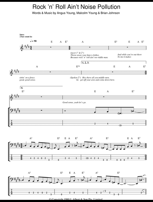 Rock And Roll Ain't Noise Pollution - AC/DC (Bass Tab)