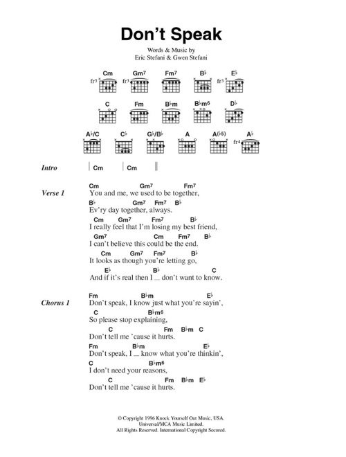 Don't Speak - No Doubt (Guitar Chords-Lyrics)